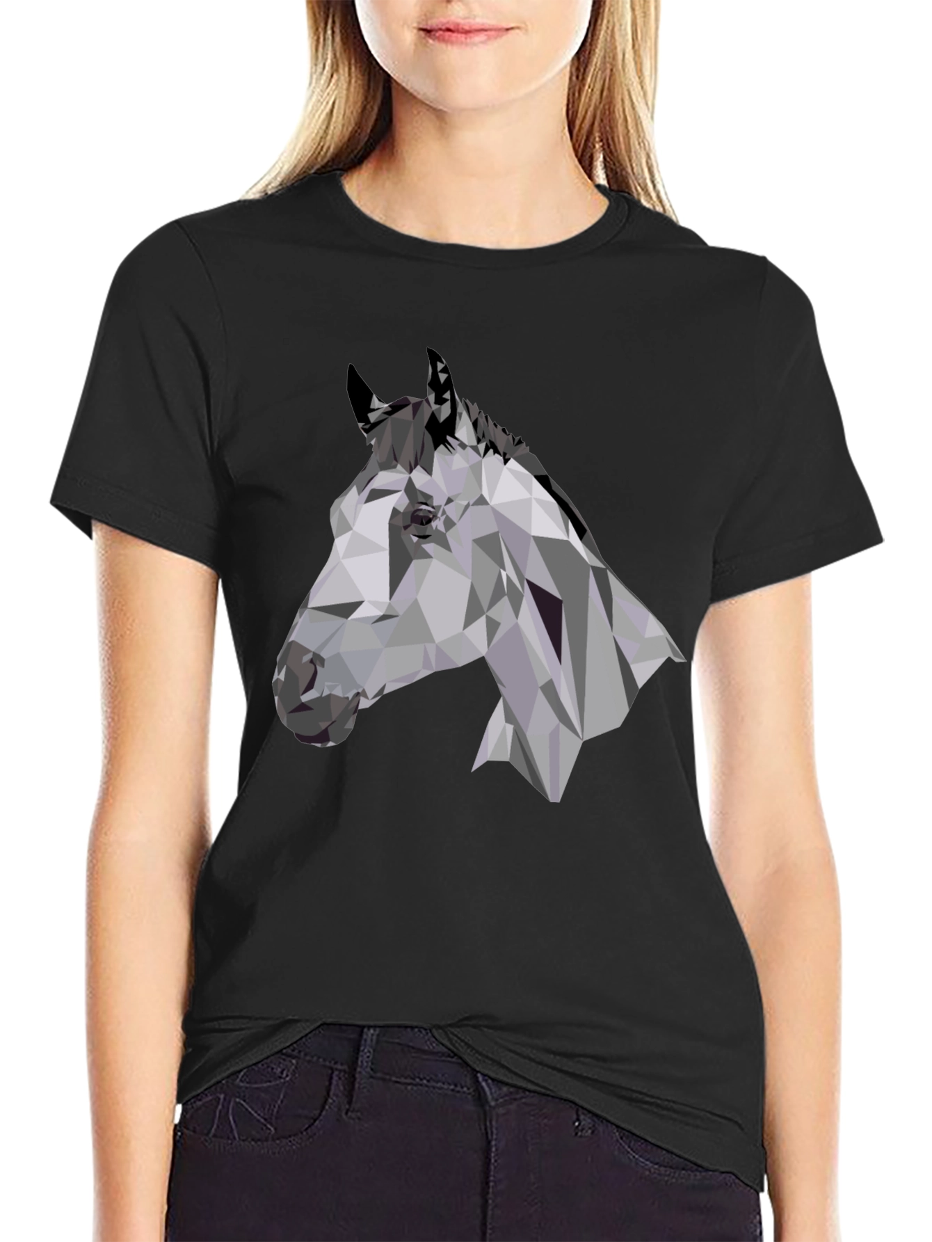 Geometric Horse Head Black T-Shirt