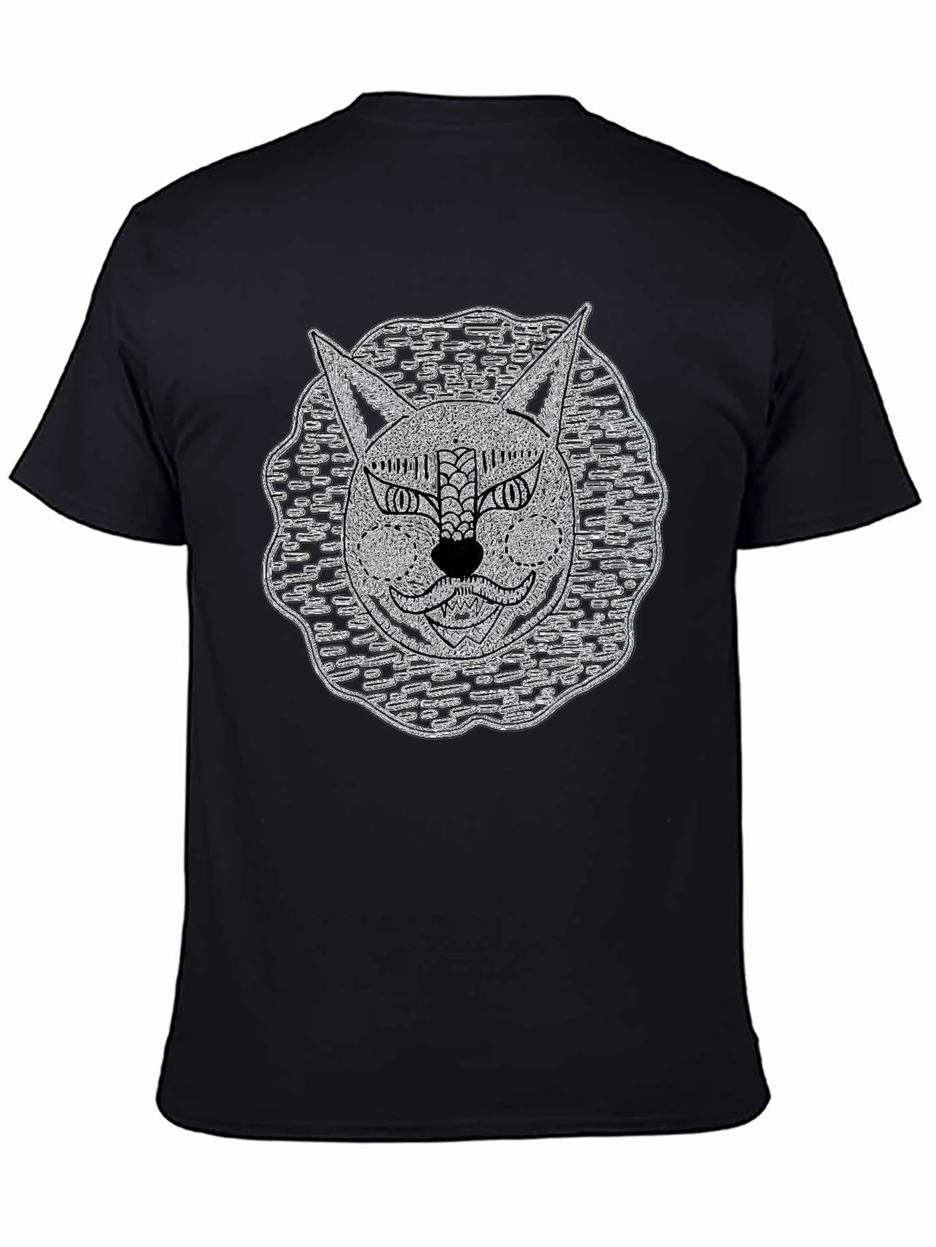 Abstract Cat Face Black T-Shirt