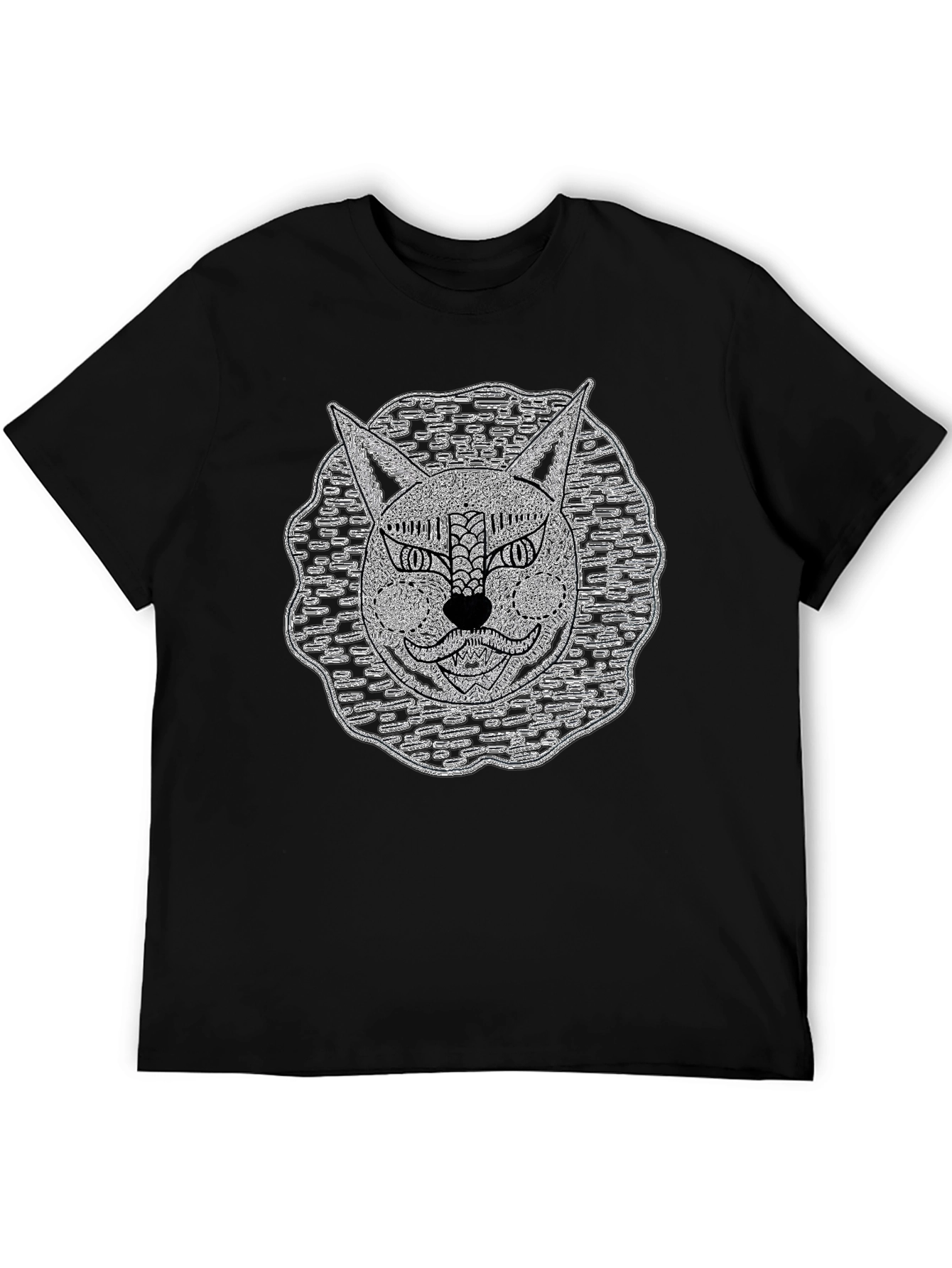 Abstract Cat Face Black T-Shirt