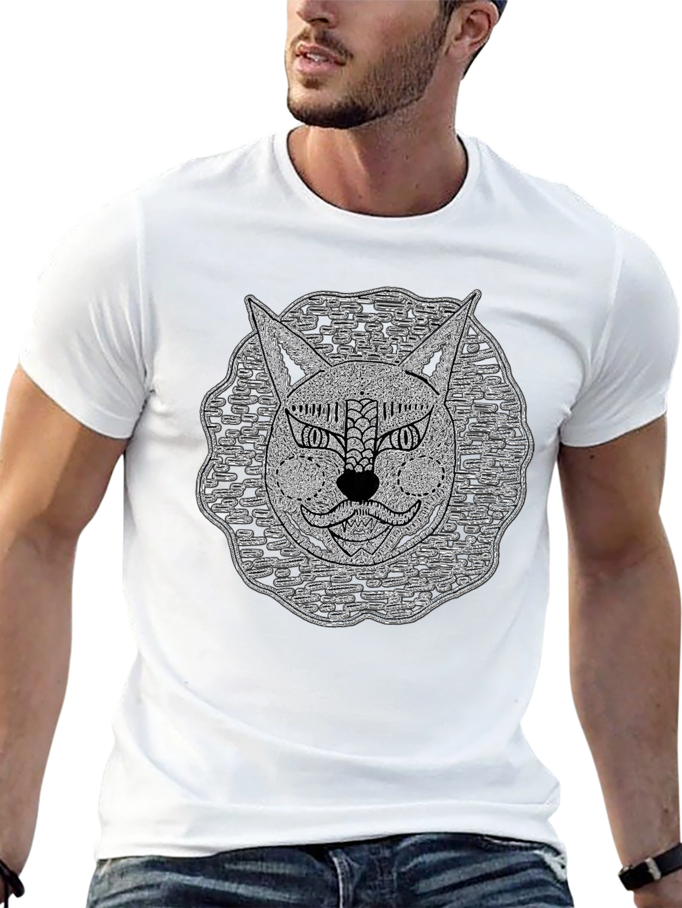 Abstract Cat Face Black T-Shirt