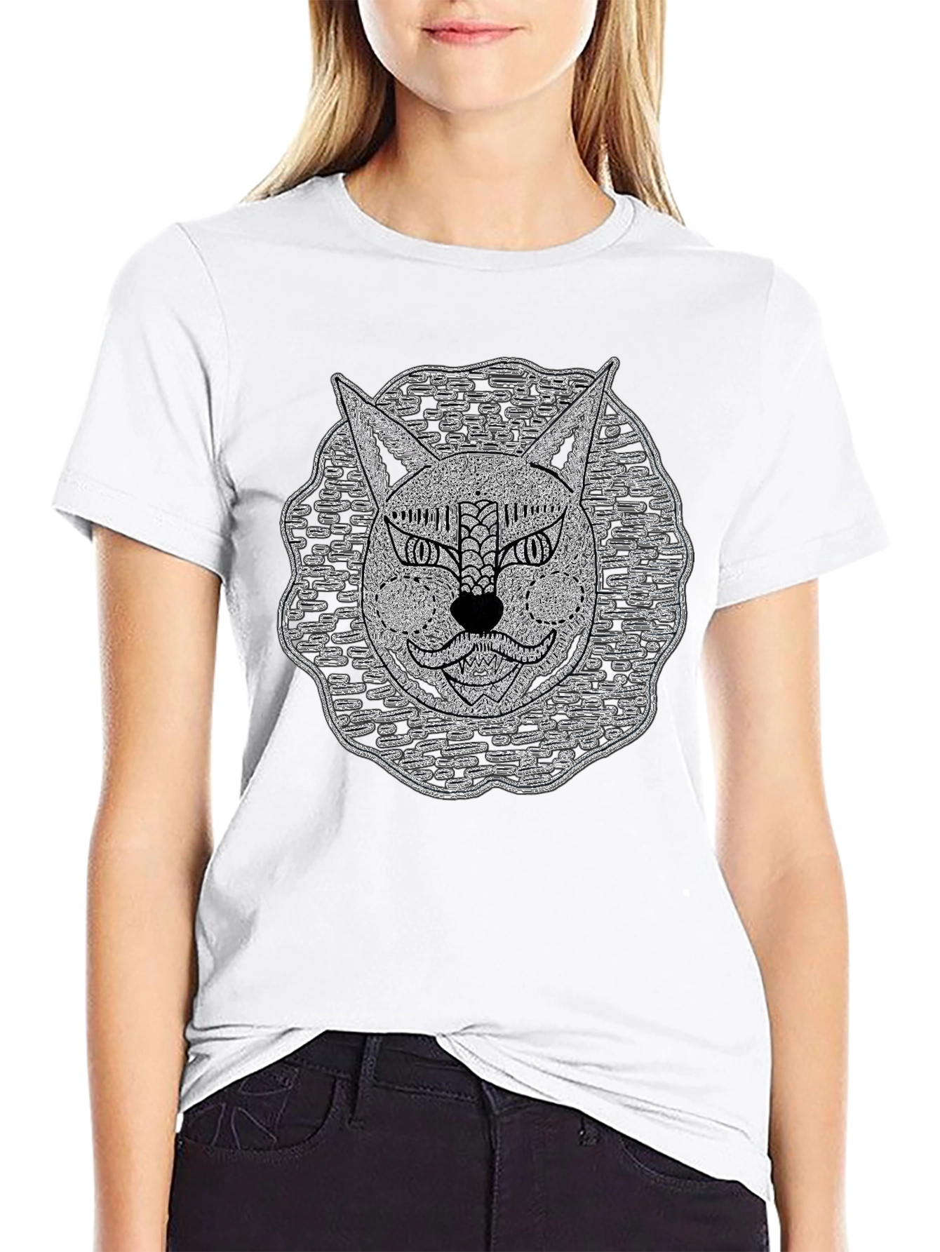 Abstract Cat Face Black T-Shirt