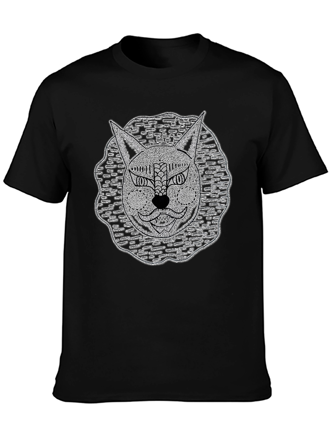 Abstract Cat Face Black T-Shirt