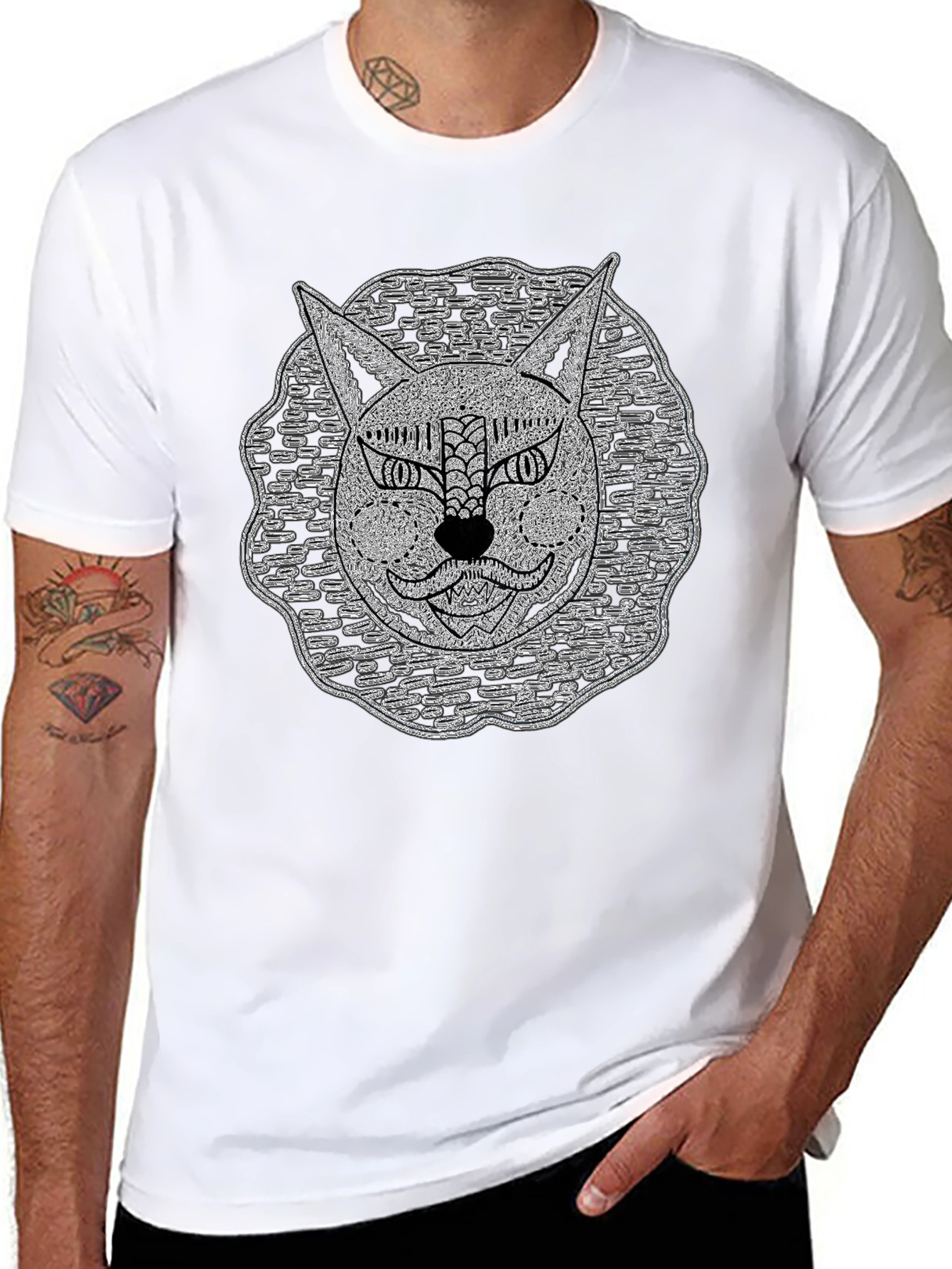 Abstract Cat Face Black T-Shirt