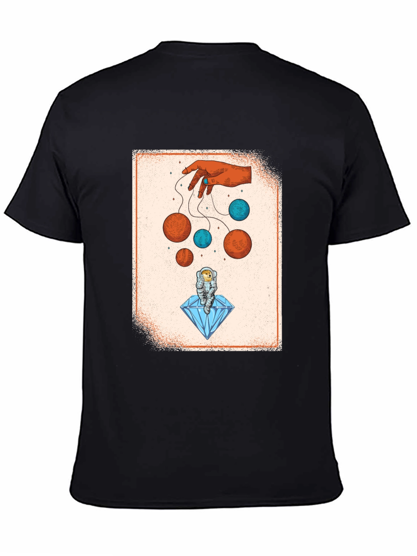 Astronaut on Diamond T-Shirt - Cosmic Puppet Master Design