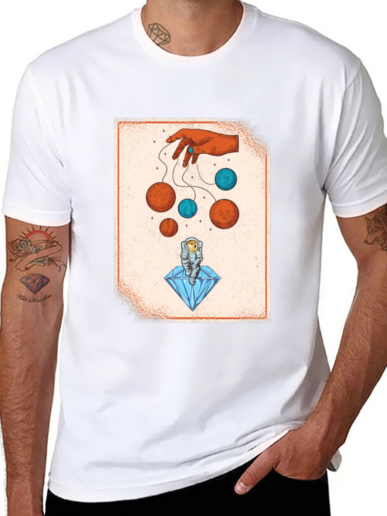 Astronaut on Diamond T-Shirt - Cosmic Puppet Master Design