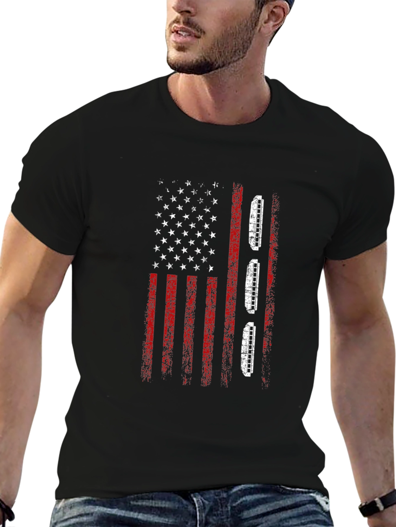 American Flag Harmonica T-Shirt