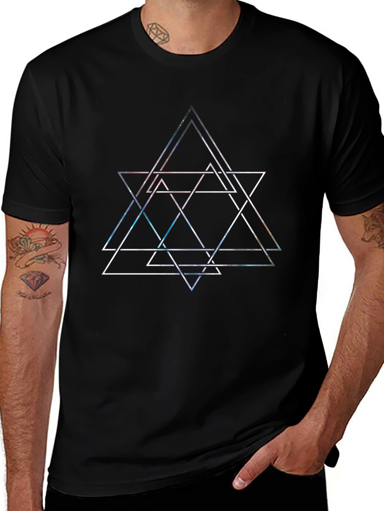 Geometric Triangle Graphic Print Mens Black T-Shirt