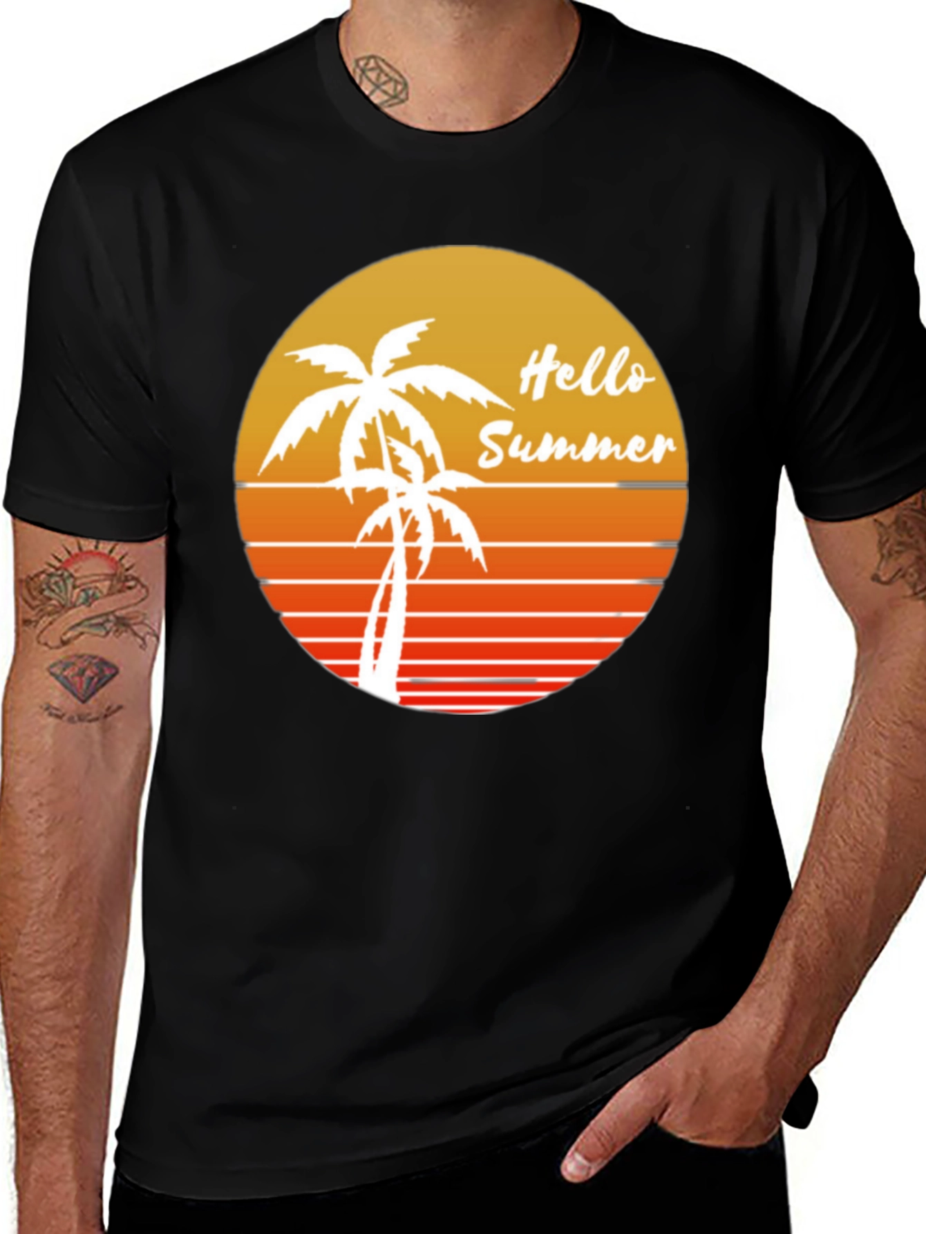 Hello Summer Graphic Tee - Black Cotton Shirt