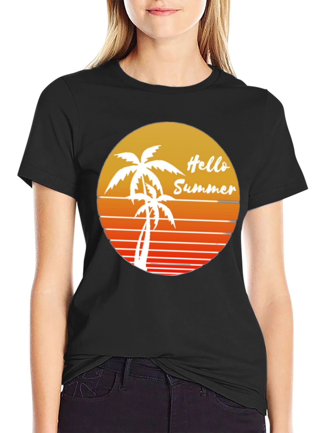 Hello Summer Graphic Tee - Black Cotton Shirt