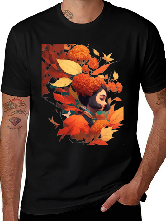 Autumnal Woman Graphic Black Tee