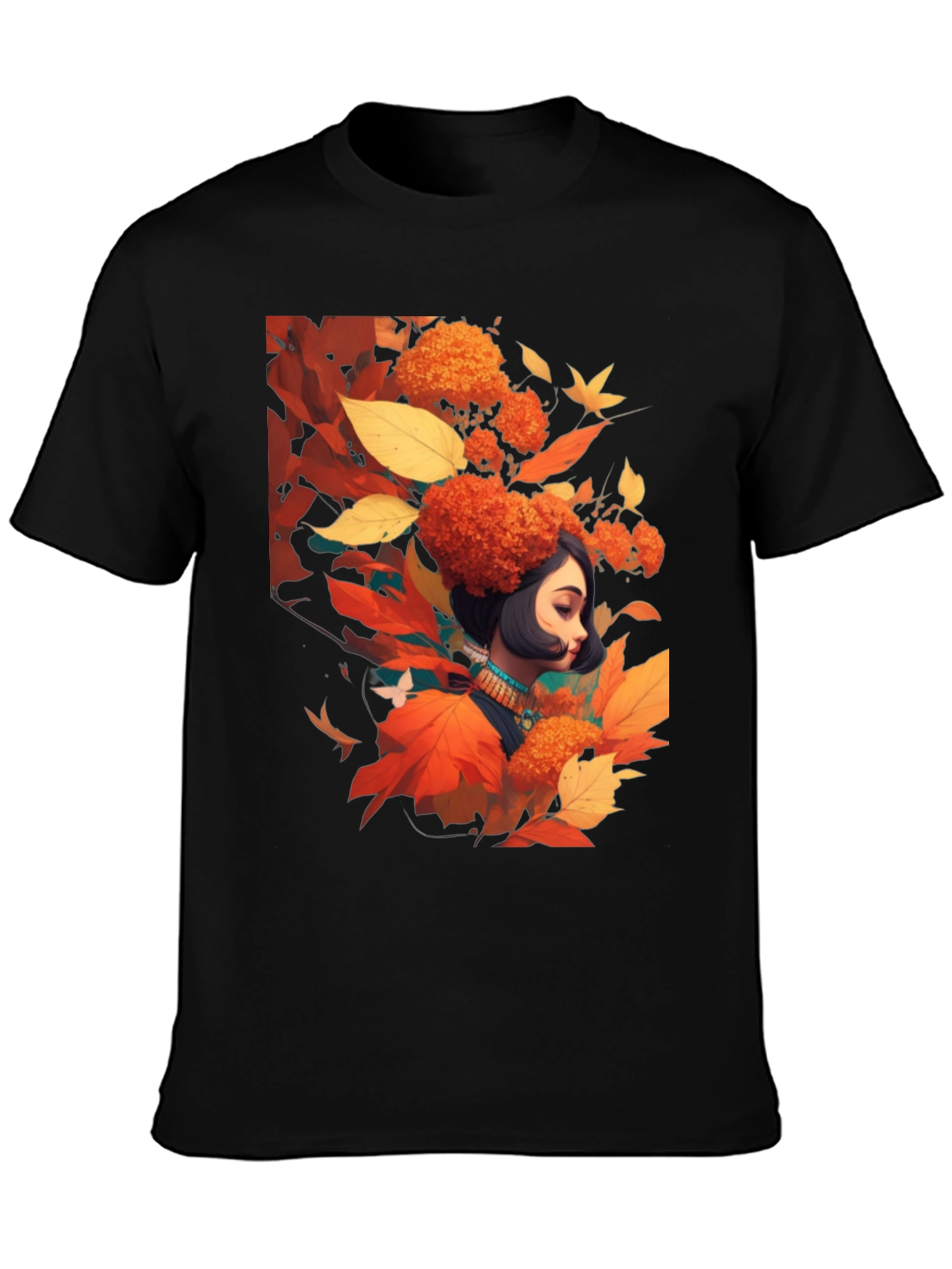 Autumnal Woman Graphic Black Tee