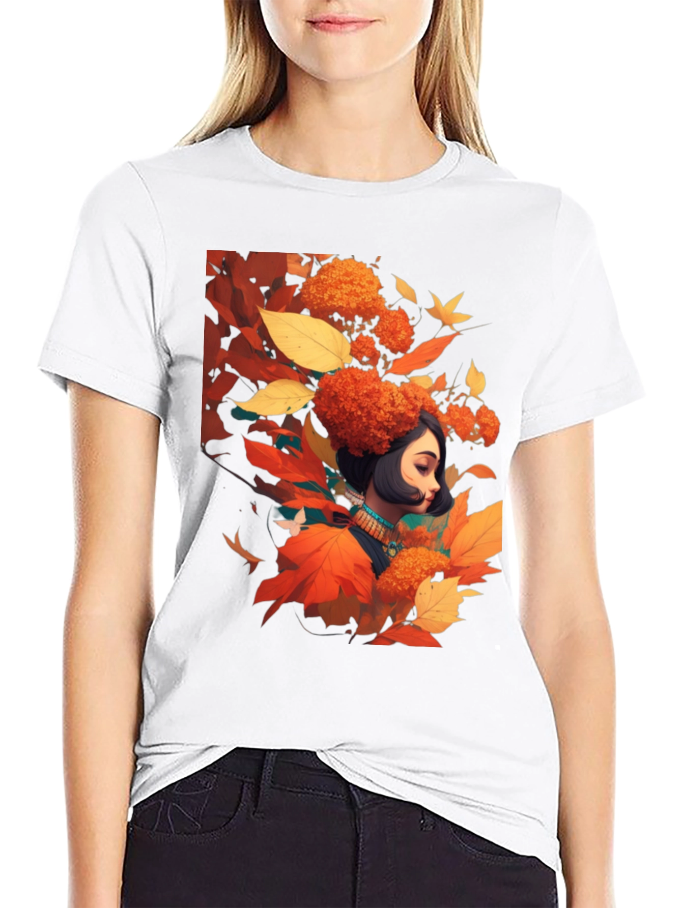 Autumnal Woman Graphic Black Tee