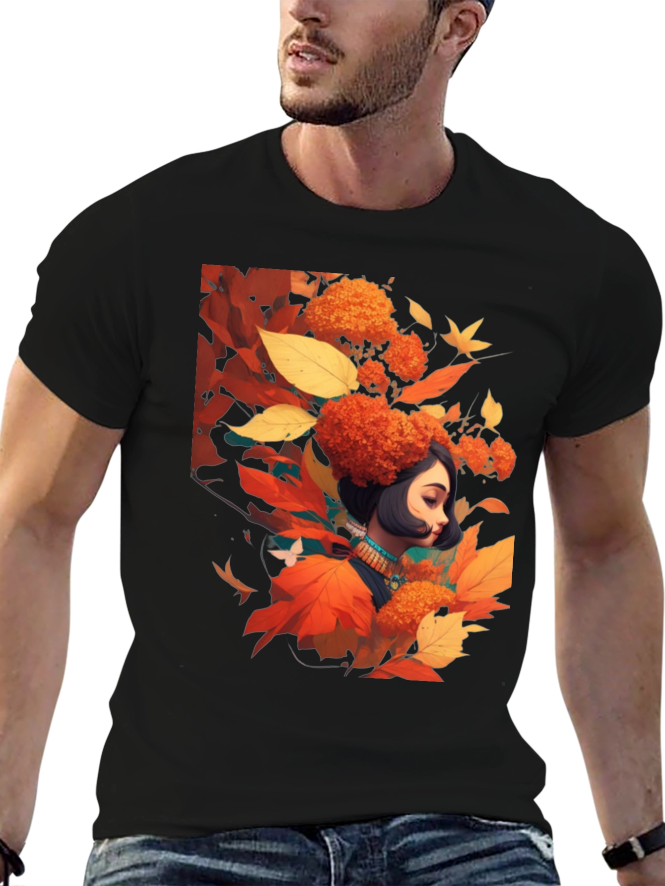 Autumnal Woman Graphic Black Tee