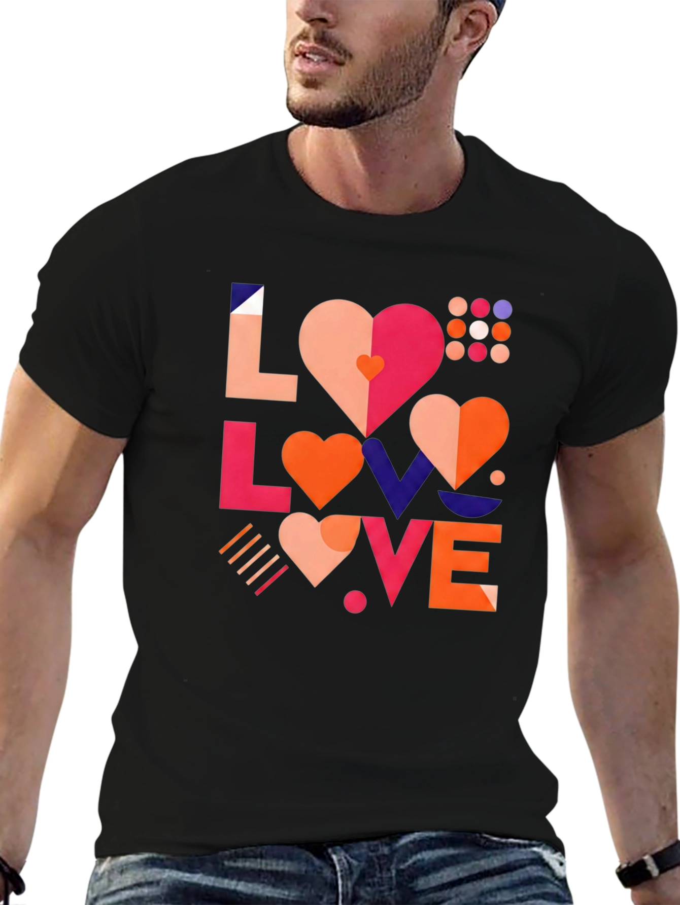 Geometric Love Graphic Black Tee