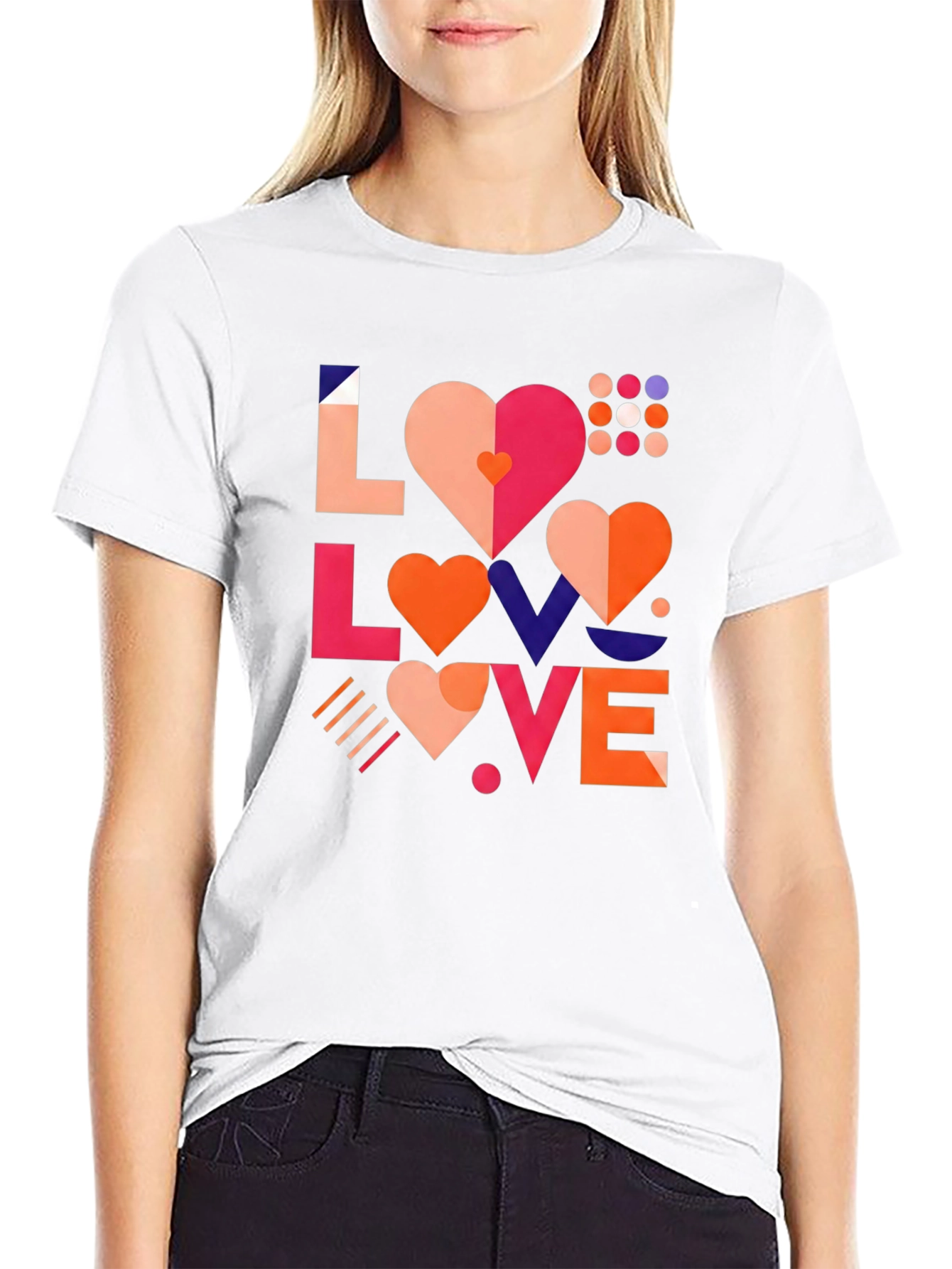 Geometric Love Graphic Black Tee