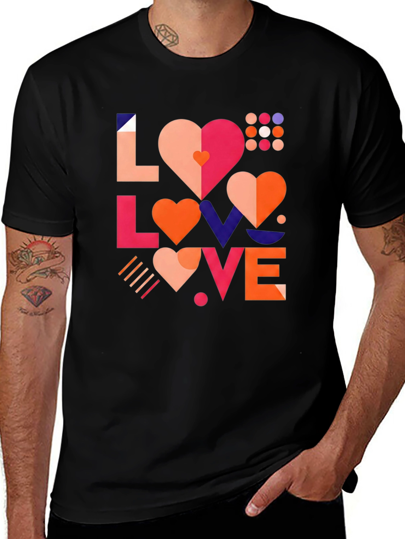 Geometric Love Graphic Black Tee