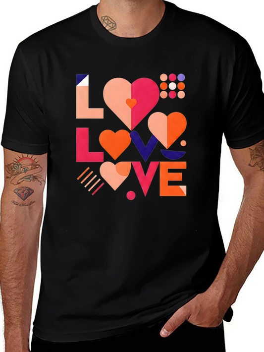Geometric Love Graphic Black Tee