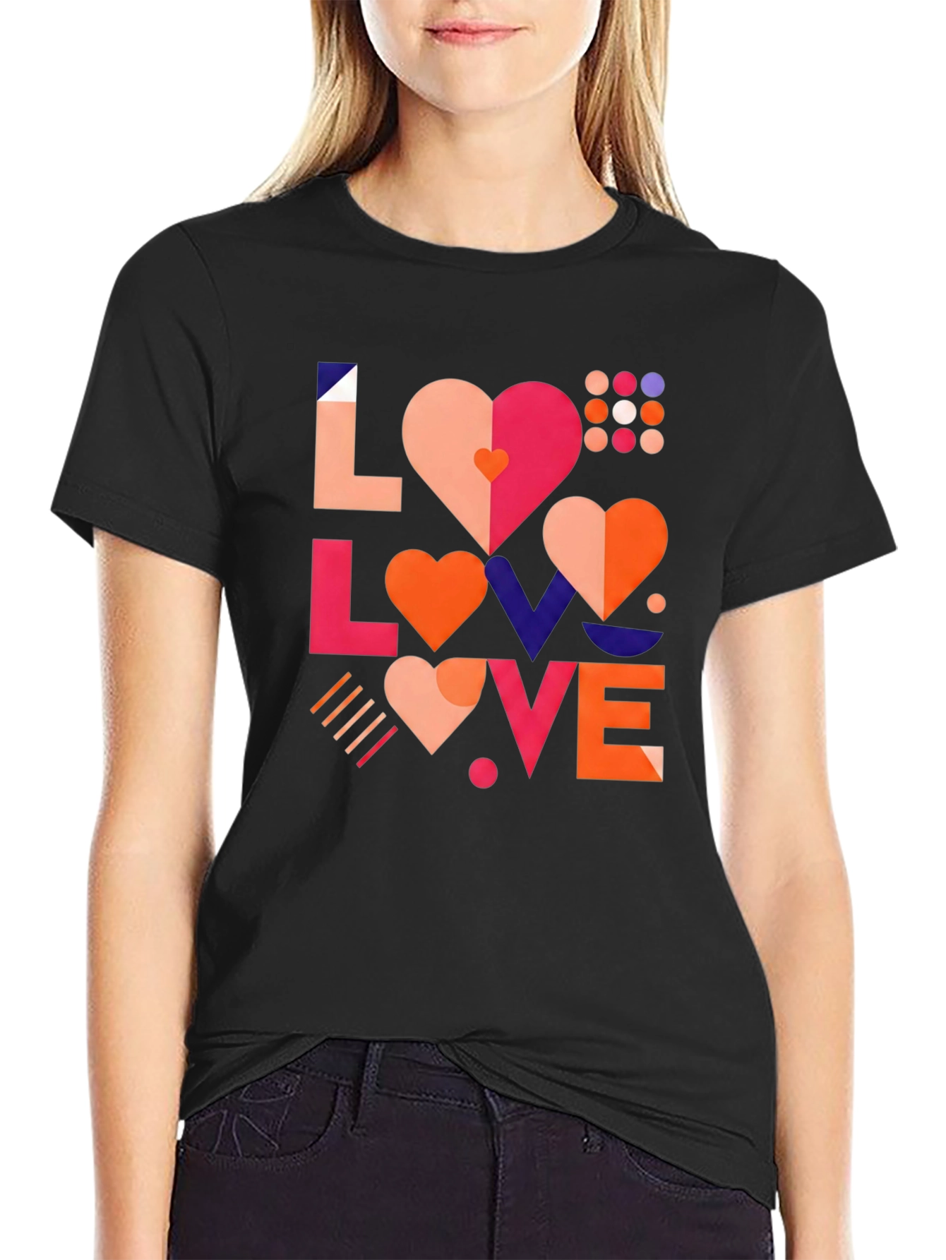 Geometric Love Graphic Black Tee