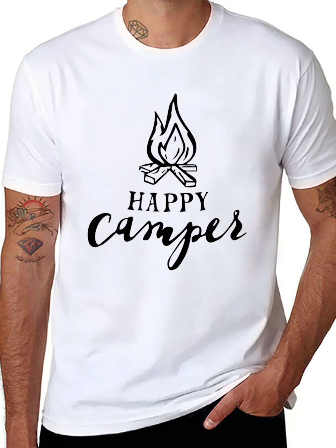 Happy Camper Graphic Tee - Black Cotton T-Shirt