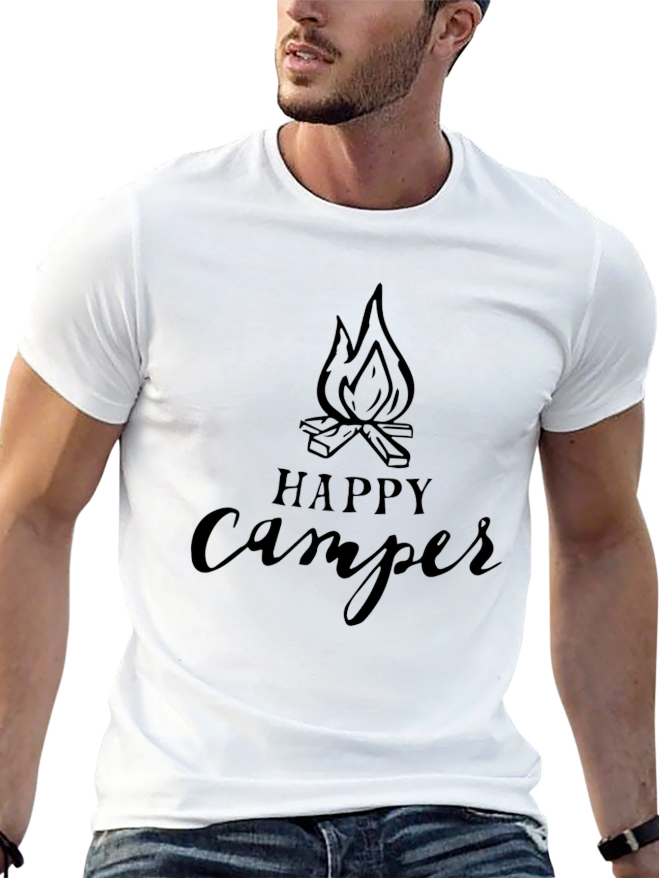 Happy Camper Graphic Tee - Black Cotton T-Shirt