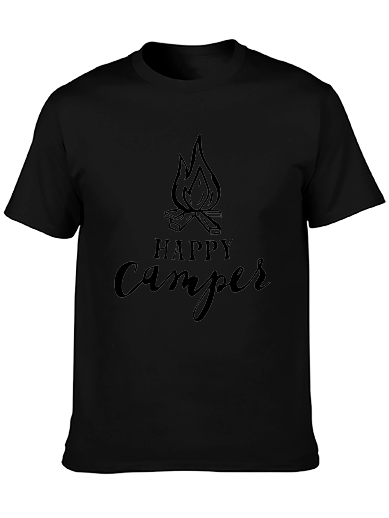 Happy Camper Graphic Tee - Black Cotton T-Shirt