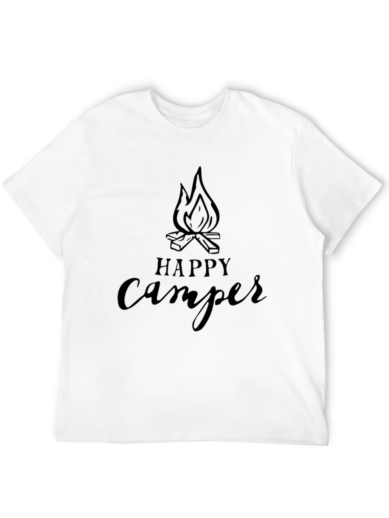 Happy Camper Graphic Tee - Black Cotton T-Shirt