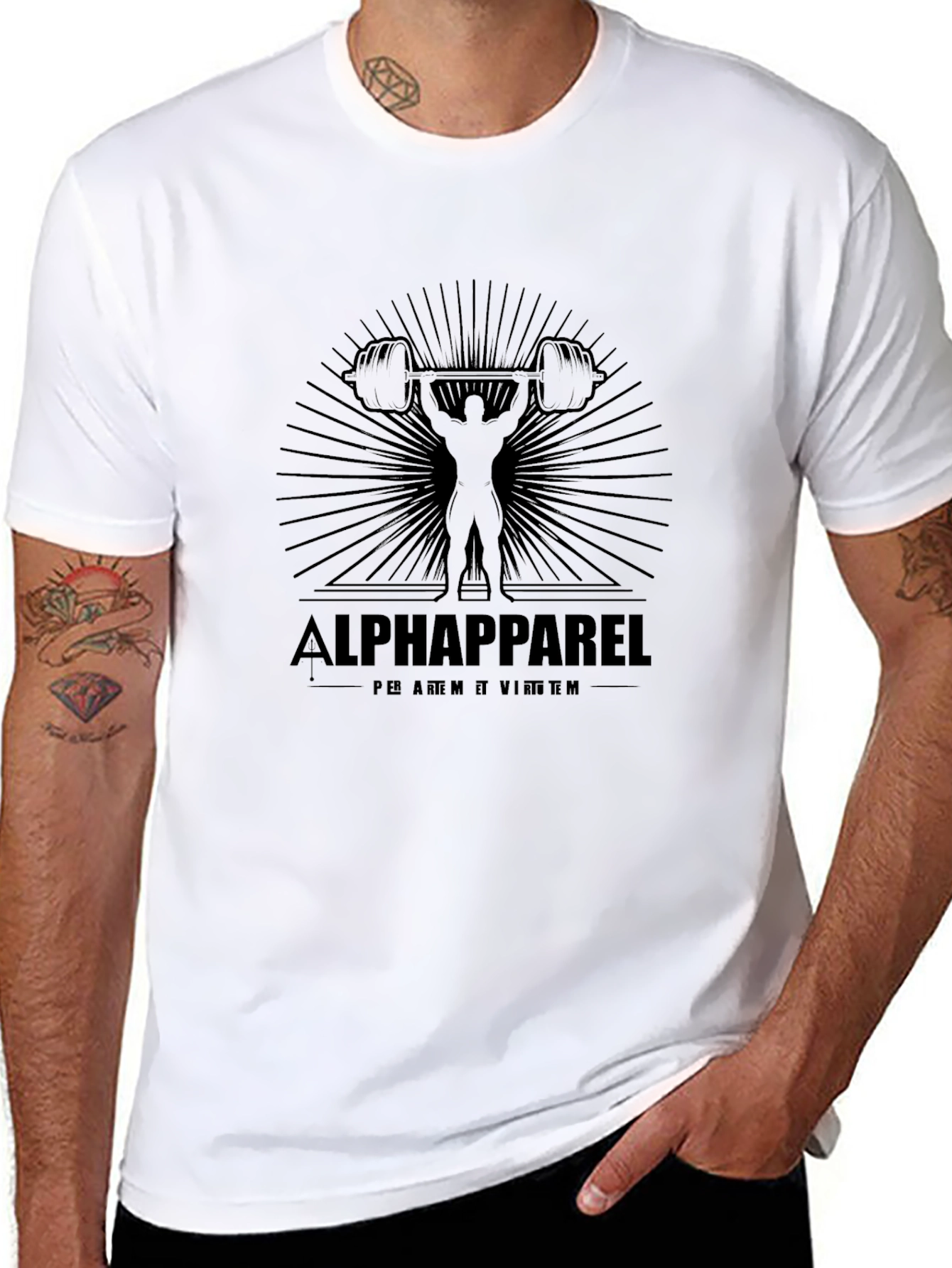 Alpha Apparel Black Graphic T-Shirt - Weightlifting Design