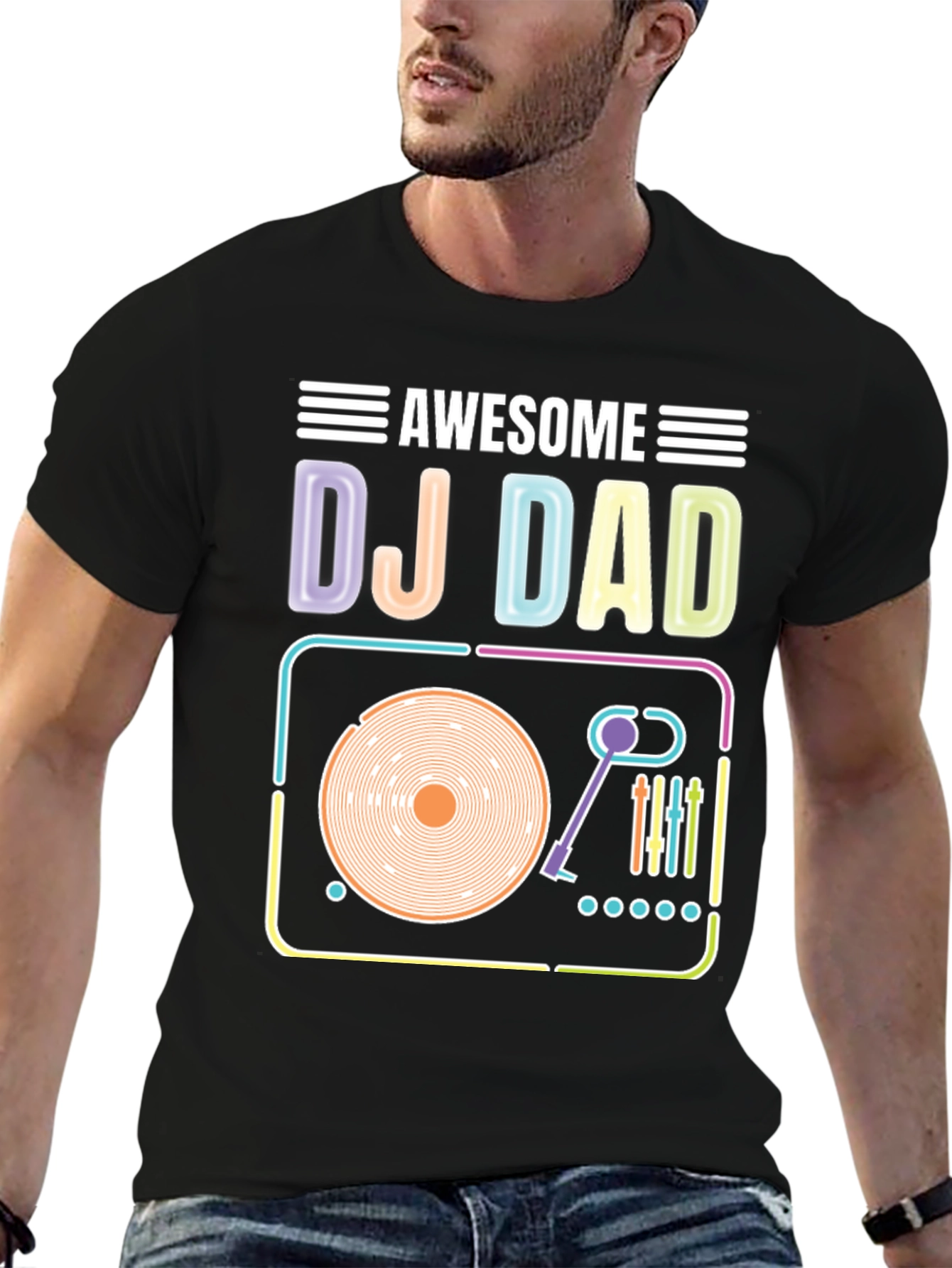 Awesome DJ Dad T-Shirt Turntable Graphic