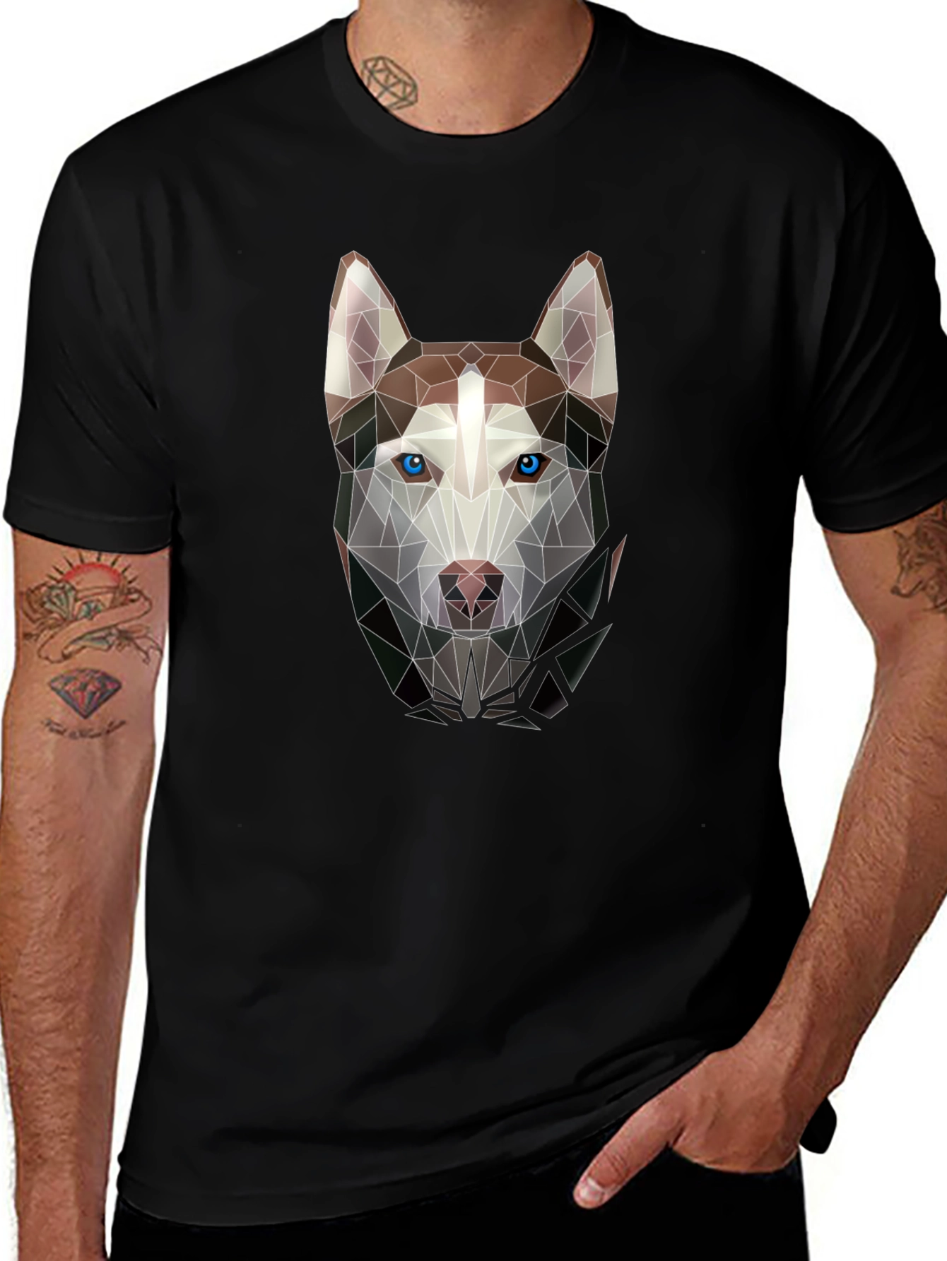 Geometric Husky Graphic Tee - Black