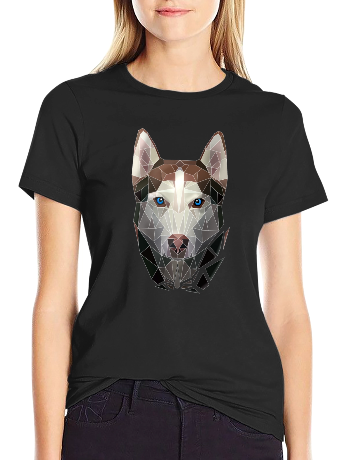 Geometric Husky Graphic Tee - Black