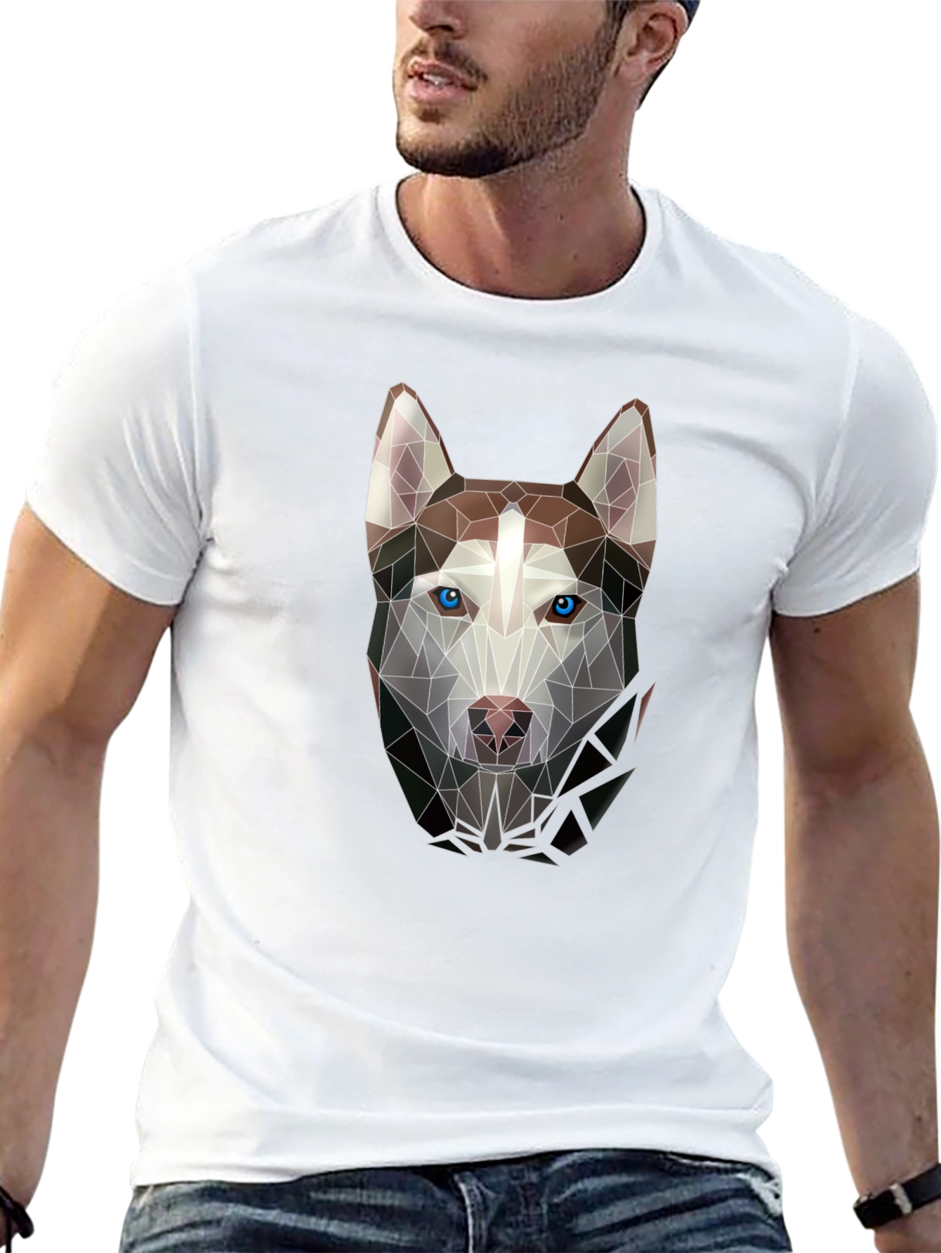 Geometric Husky Graphic Tee - Black