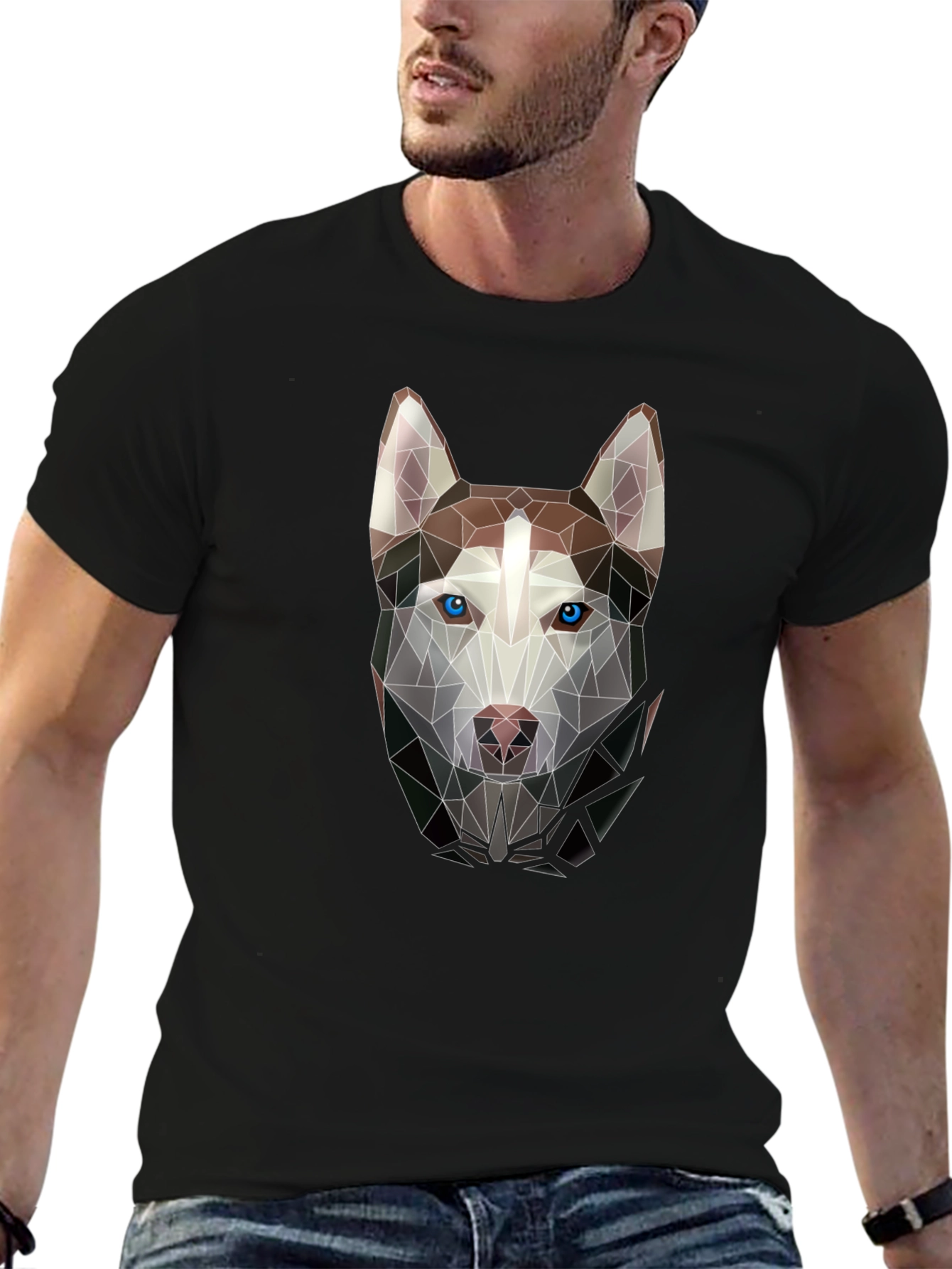 Geometric Husky Graphic Tee - Black