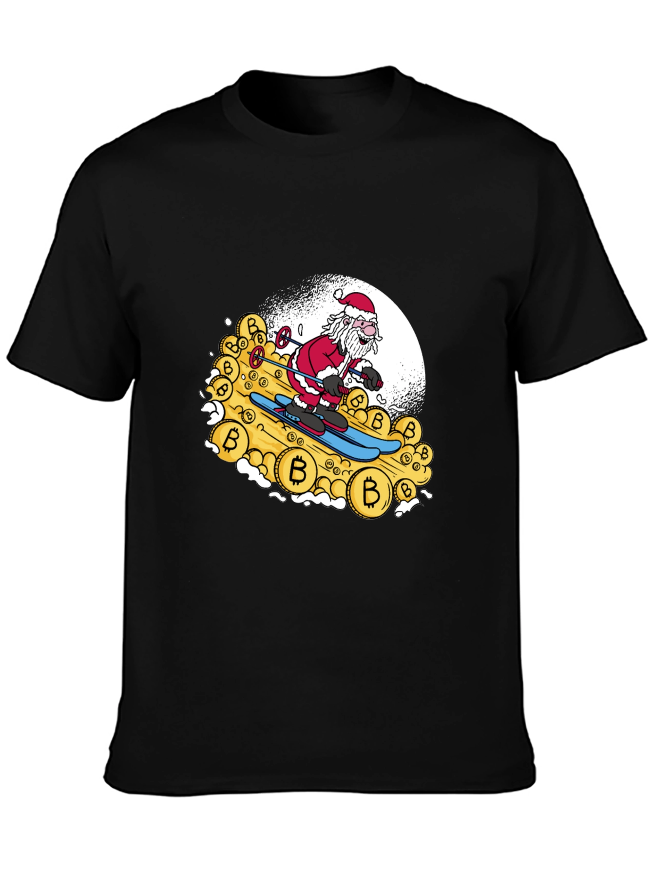 Santa Bitcoin Skiing Black Tee