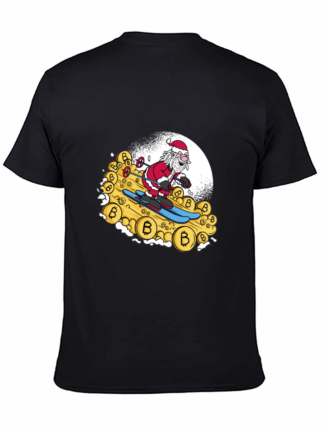 Santa Bitcoin Skiing Black Tee