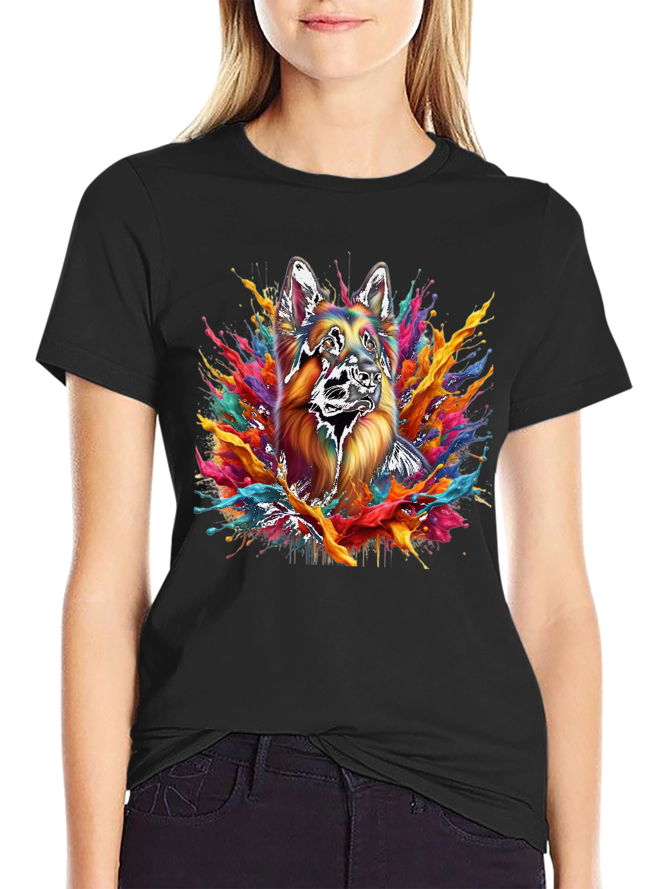 German Shepherd Splash Art T-Shirt
