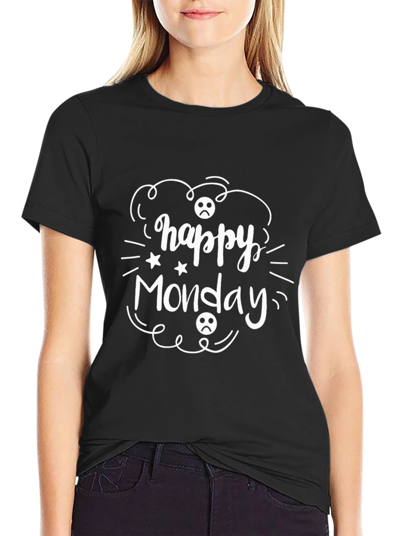 Happy Monday Black Graphic T-Shirt