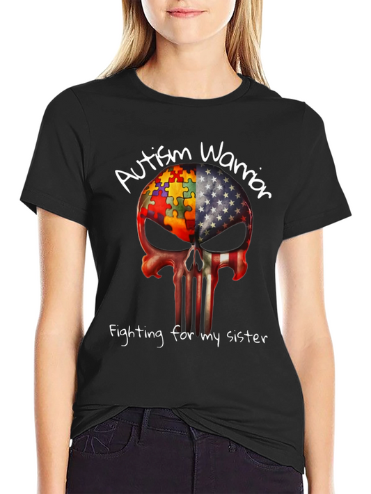 Autism Warrior Punisher Skull T-Shirt - Fighting for My Sister