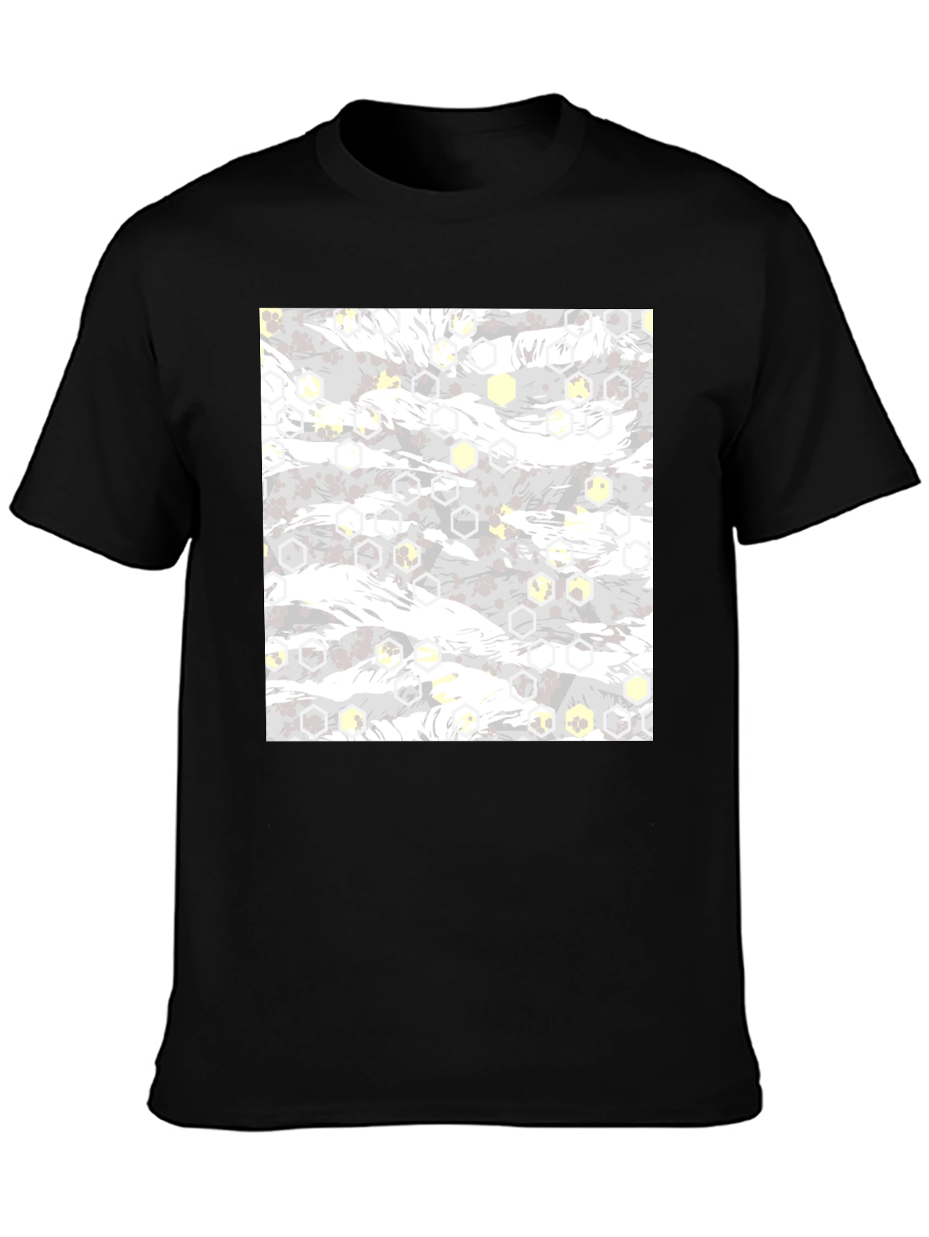 Geometric Camo Print Black Tee