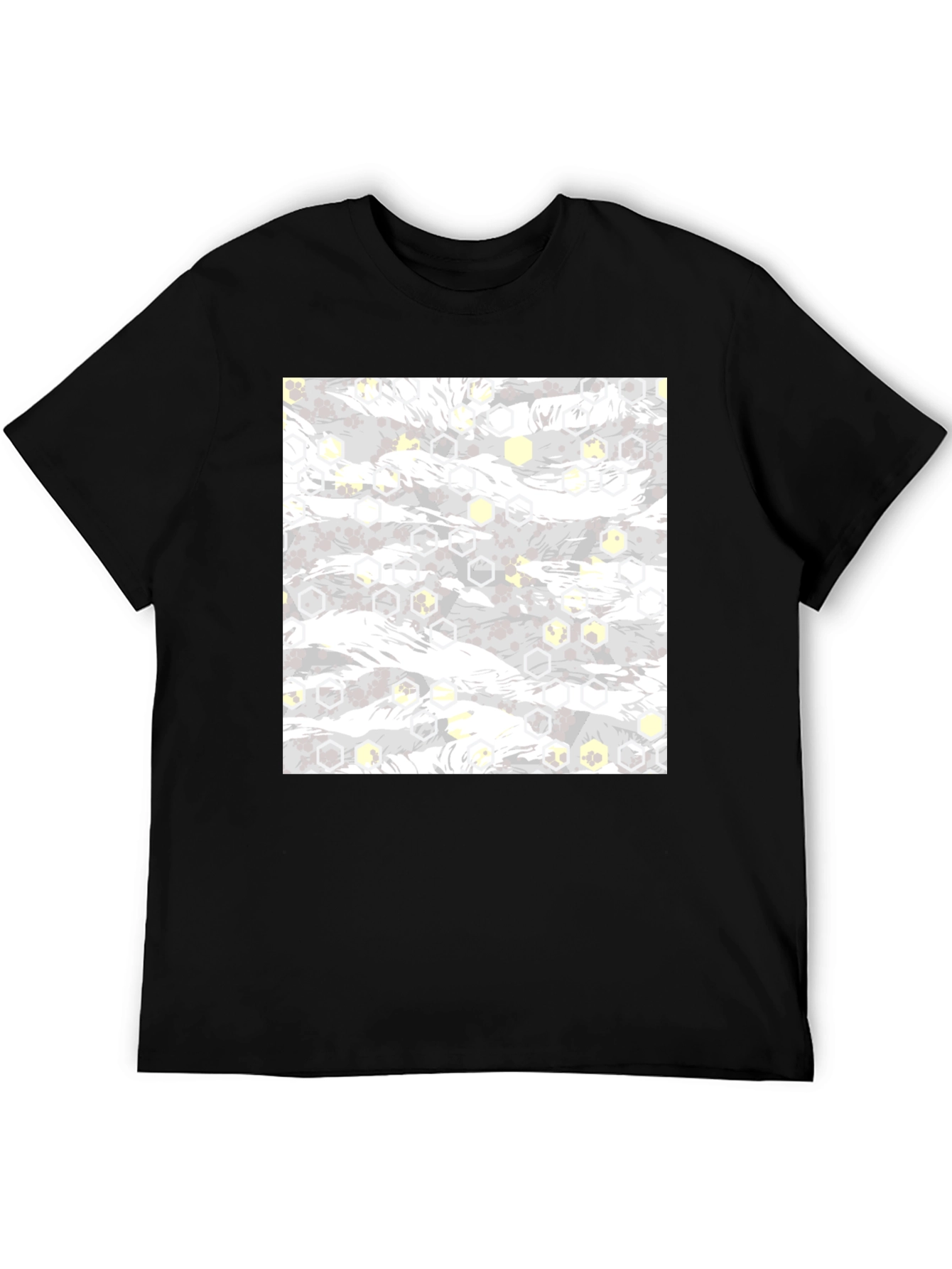 Geometric Camo Print Black Tee