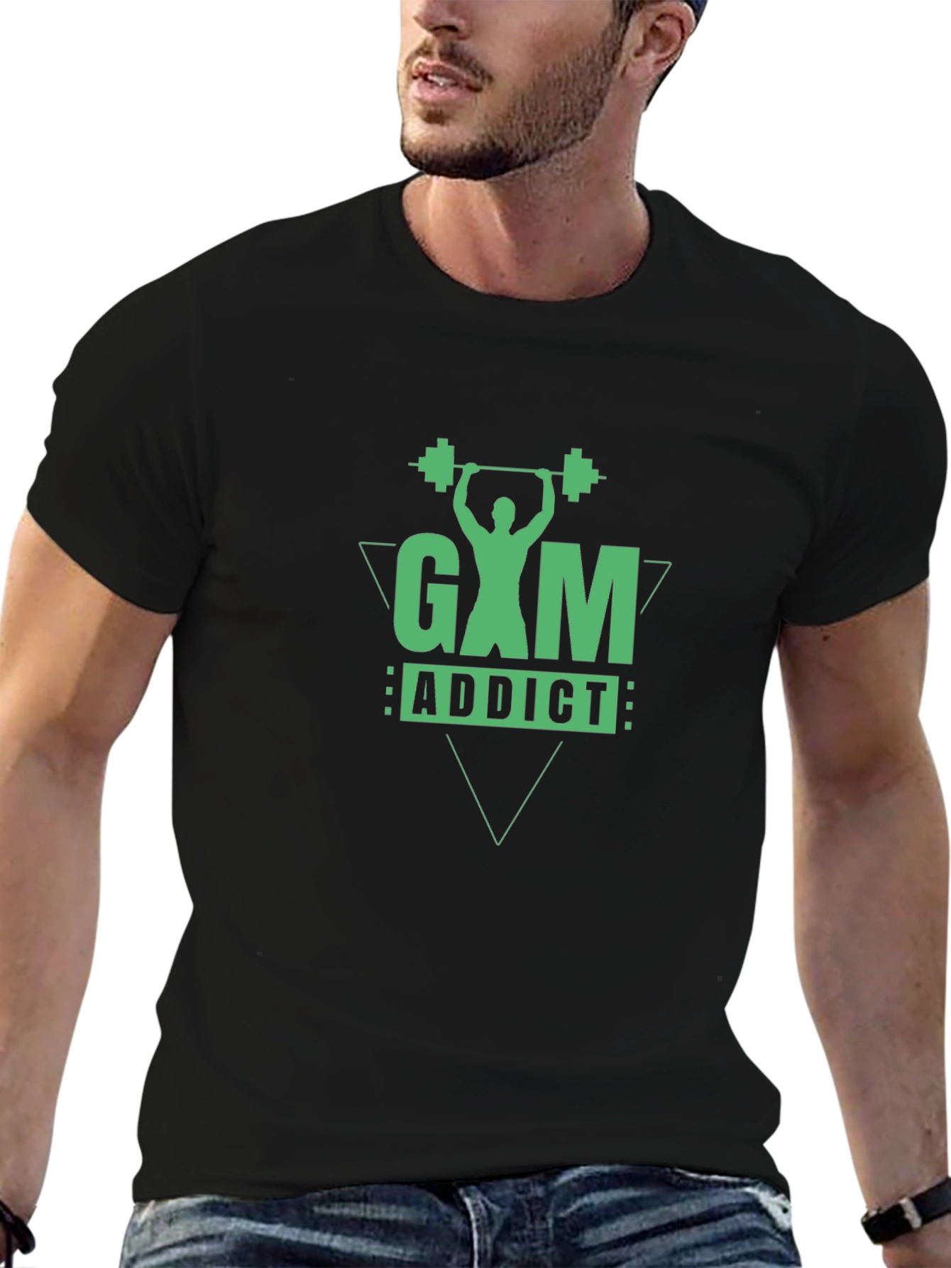 Gym Addict Graphic Tee - Black Cotton Fitness Shirt