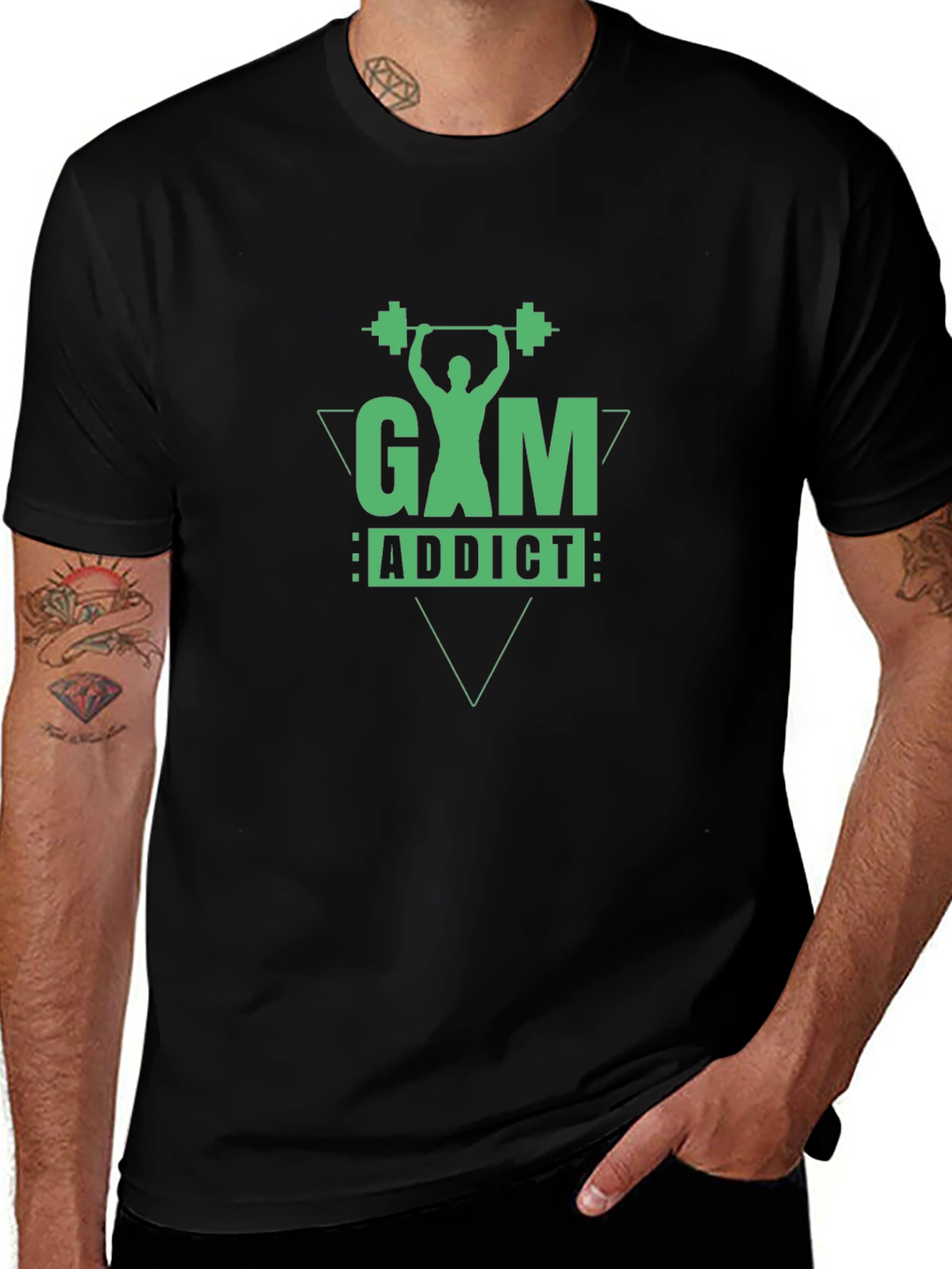 Gym Addict Graphic Tee - Black Cotton Fitness Shirt