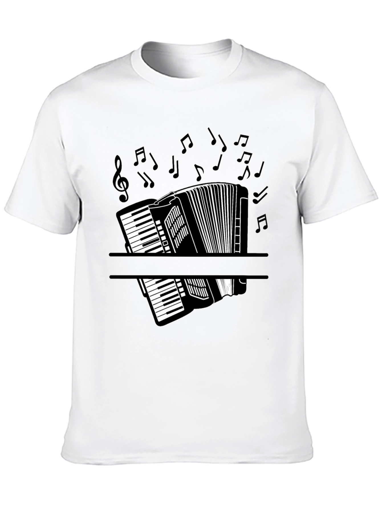 Accordion Music Notes Graphic Black T-Shirt