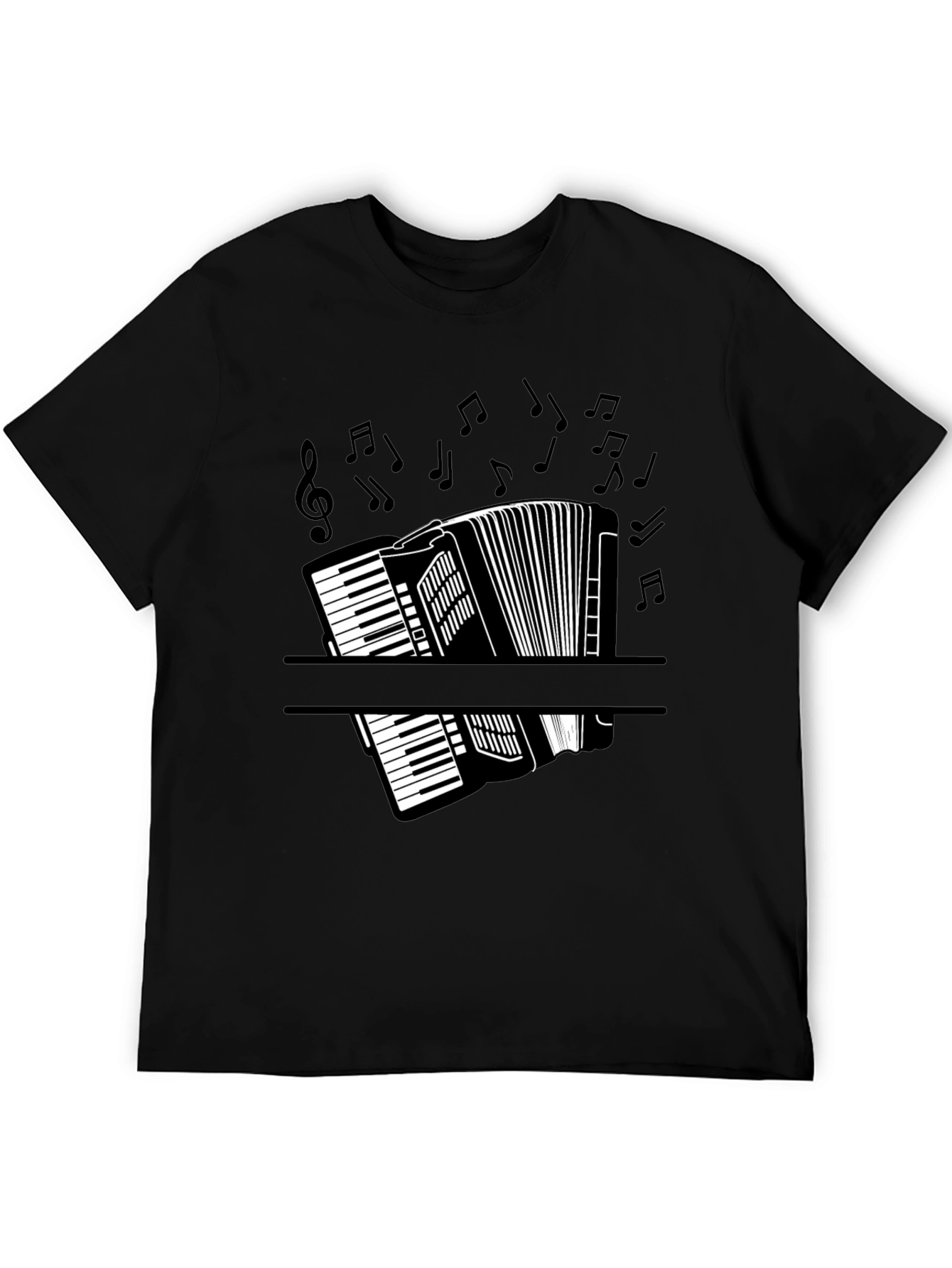 Accordion Music Notes Graphic Black T-Shirt