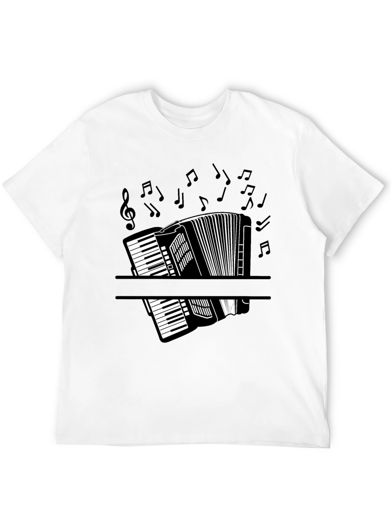 Accordion Music Notes Graphic Black T-Shirt