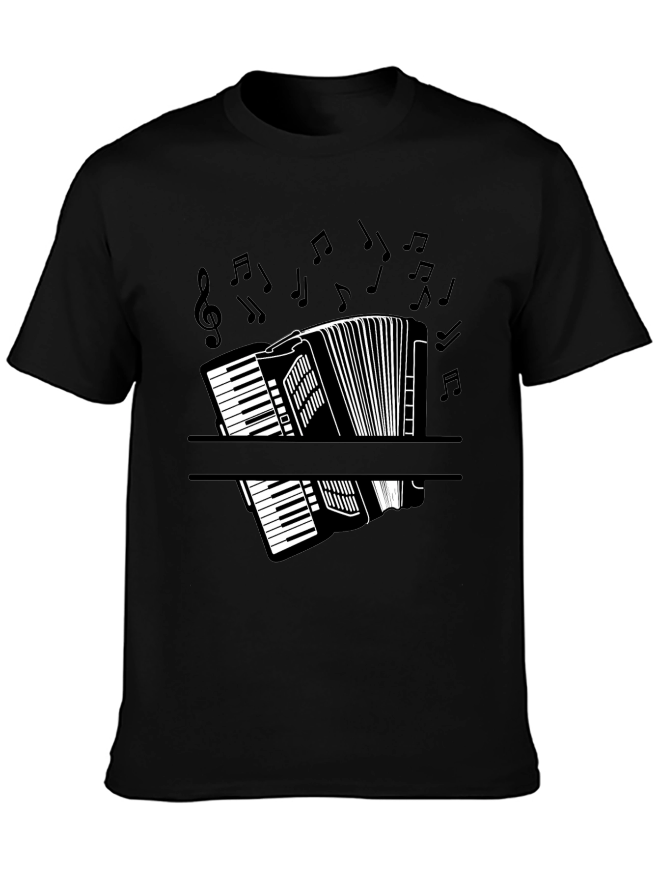 Accordion Music Notes Graphic Black T-Shirt