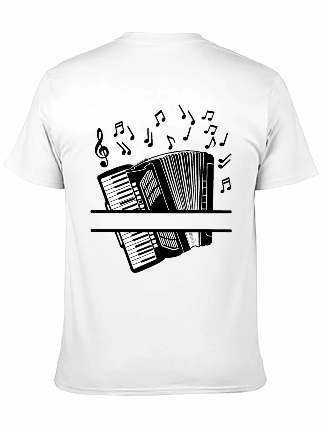 Accordion Music Notes Graphic Black T-Shirt
