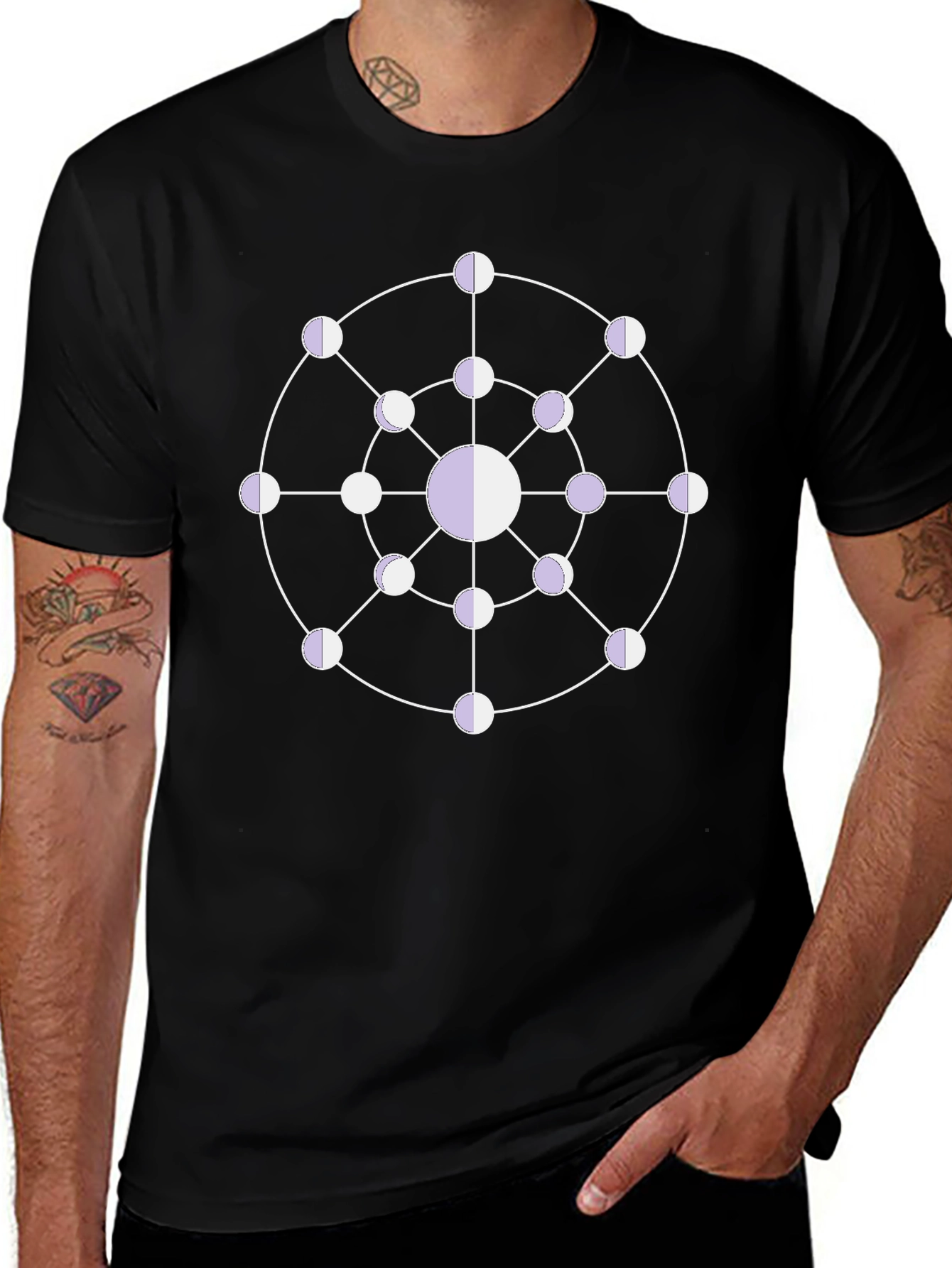 Geometric Moon Phase T-Shirt - Black