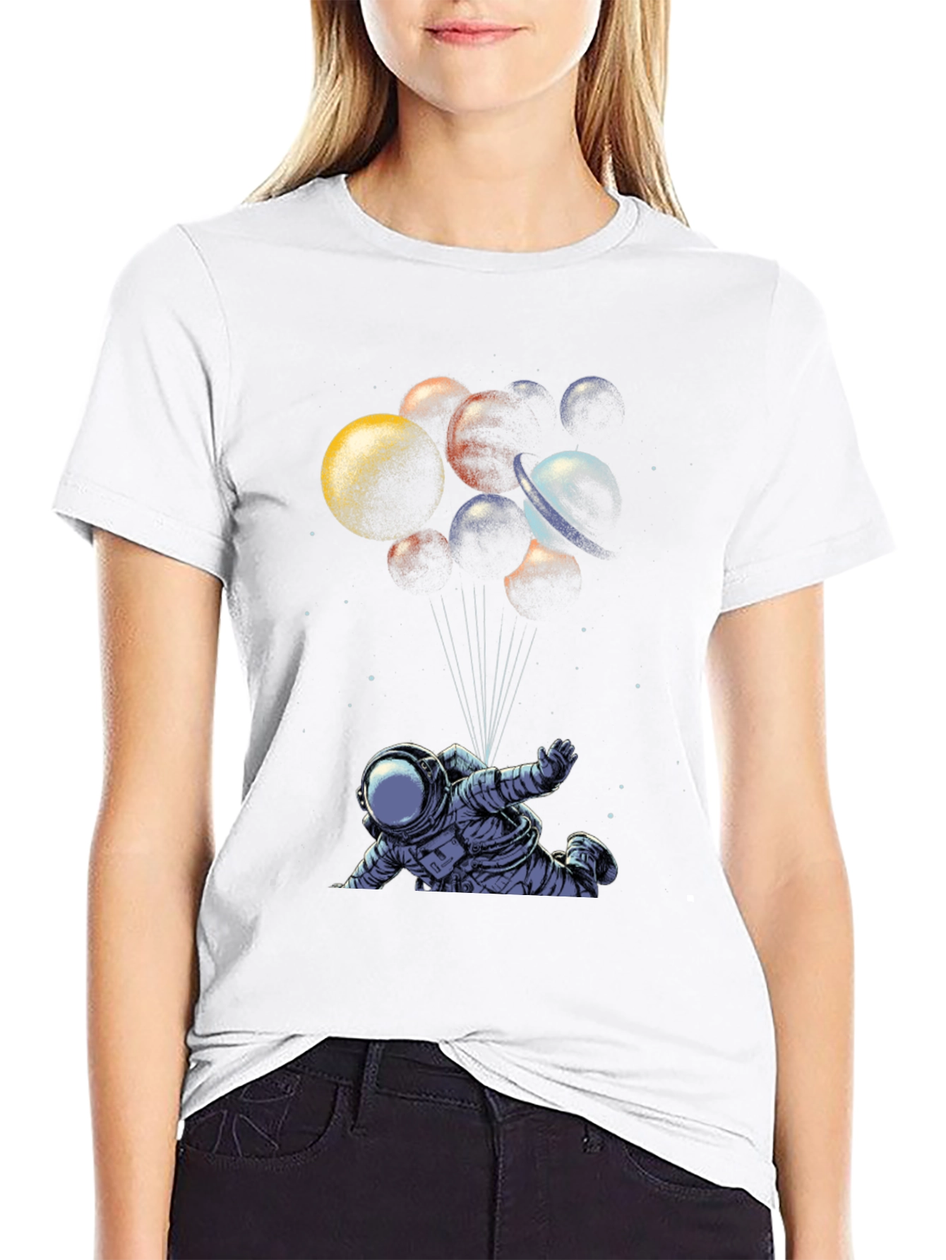 Astronaut Planet Balloons Graphic Tee