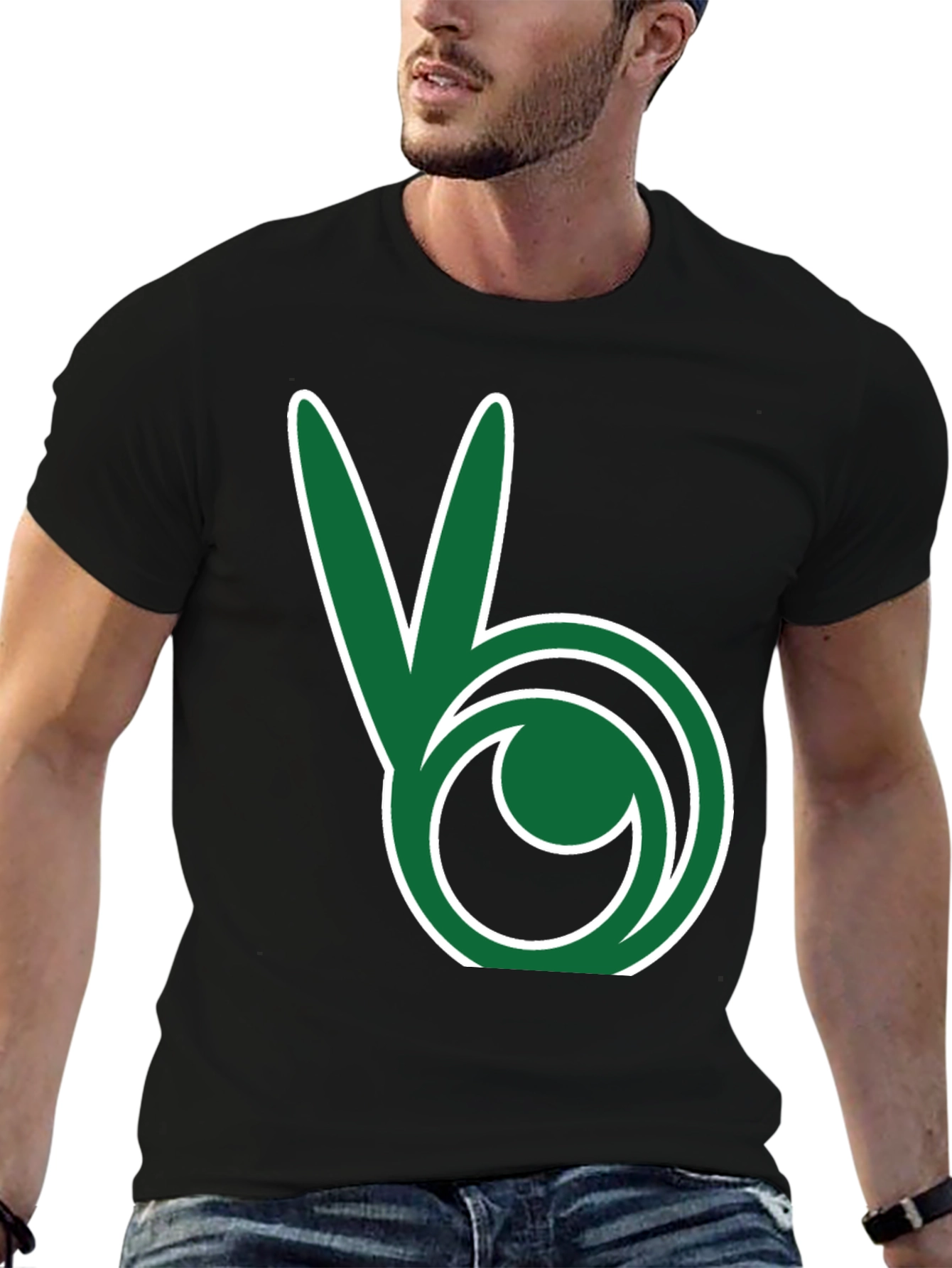 Green Peace Sign Black T-Shirt