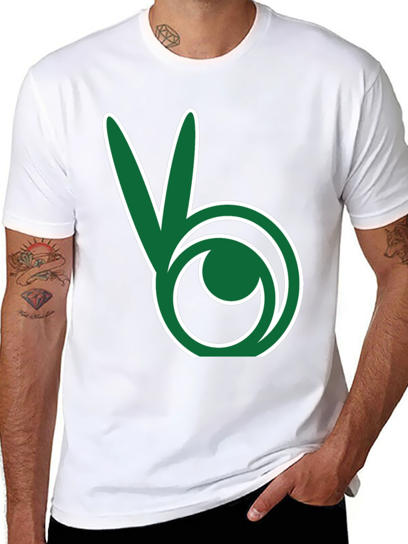 Green Peace Sign Black T-Shirt